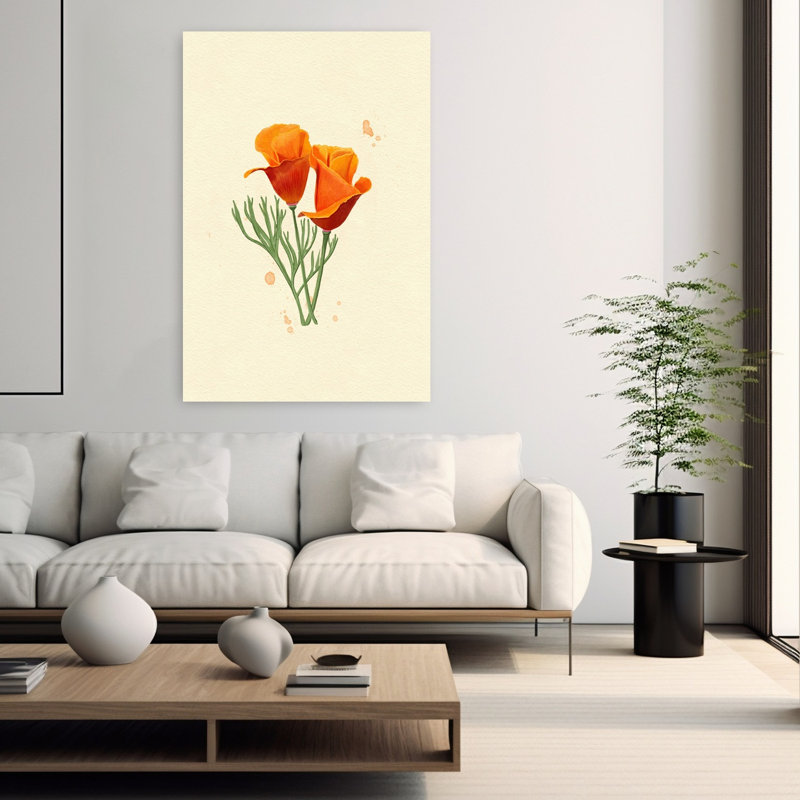 «California Poppy Delicate Vibrant Contemporary Poppy Flower Nature», art mural, H 60 po x l 40 po