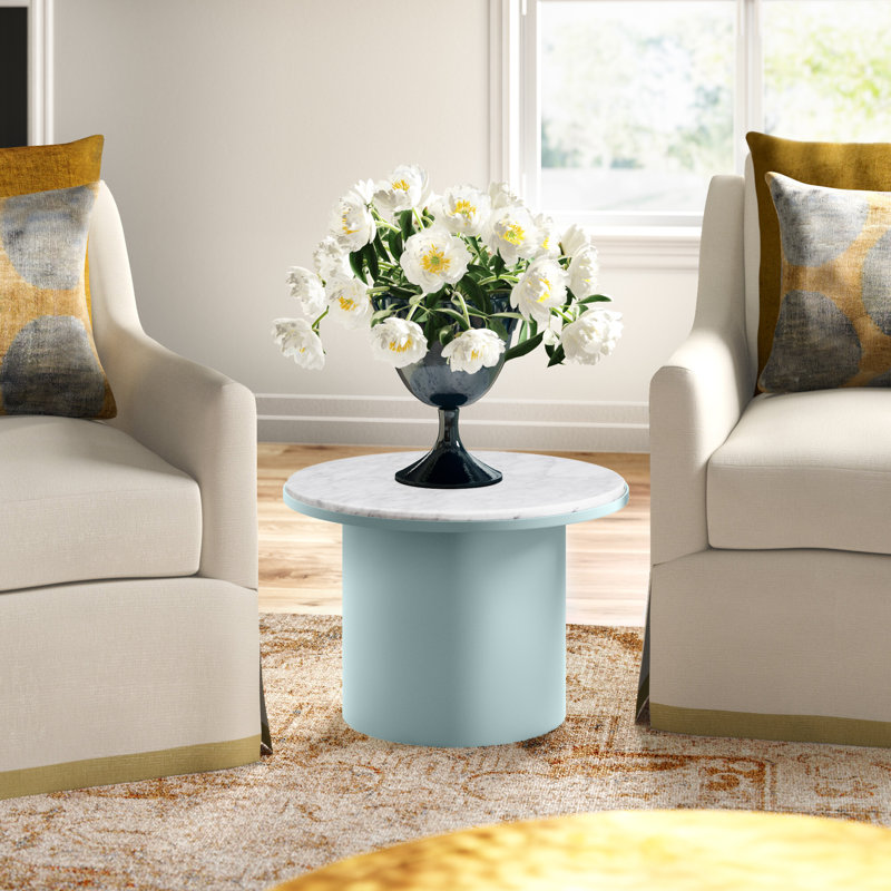 Plateau Marble End Table, White, 14" H x 21" W x 21" D, White Marble