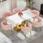 Rectangle Pedestal Dining Set with Woven Dining Chair-602973851-602973824