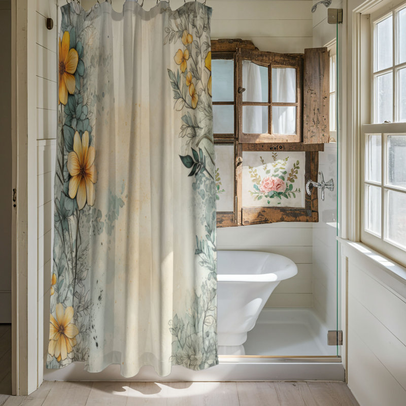 Rideau de douche Grungy Blooms - Premium, H 74 po x l 71 po