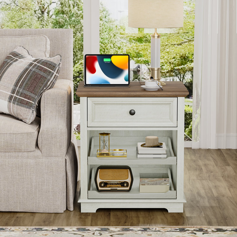 1 - Drawer Tray Monrovia With Storage and Built-In Outlets Sets, Brown/White