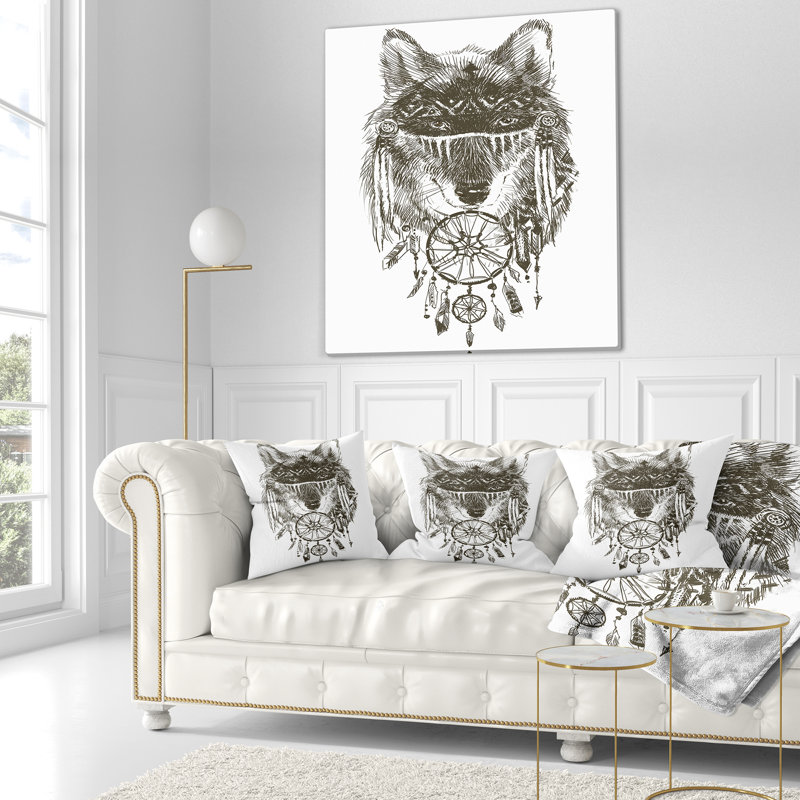 Coussin décoratif en aquarelle loup indien de l’animal, 16 po x 1 po, Coussin décoratif