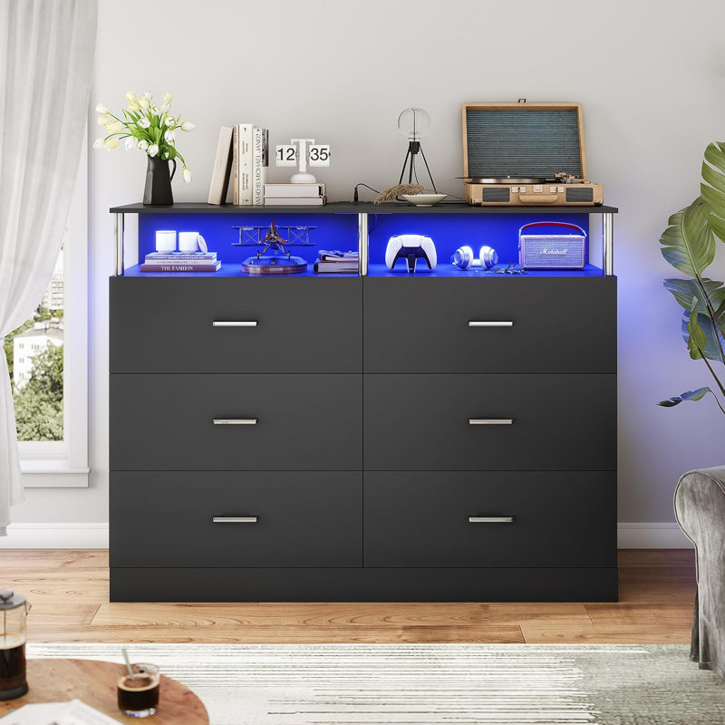 Tomiah 47.2'' W 6 - Drawer Dresser, Black