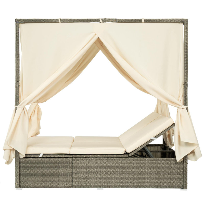 Outdoor metal frame rattan weave daybed, Beige