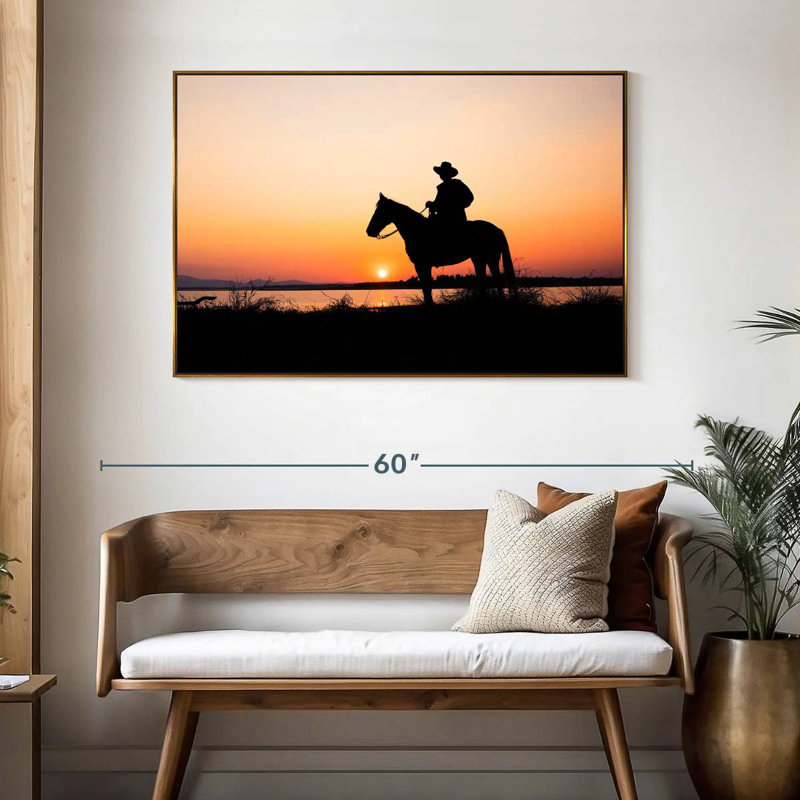 Silhouette de cowboy, 46 po x 31 po, Cadre flottant doré