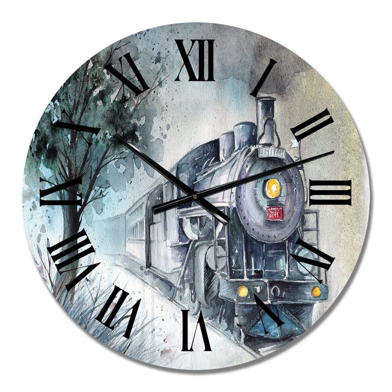 Une locomotive à vapeur en hiver - horloge murale industrielle, Petit