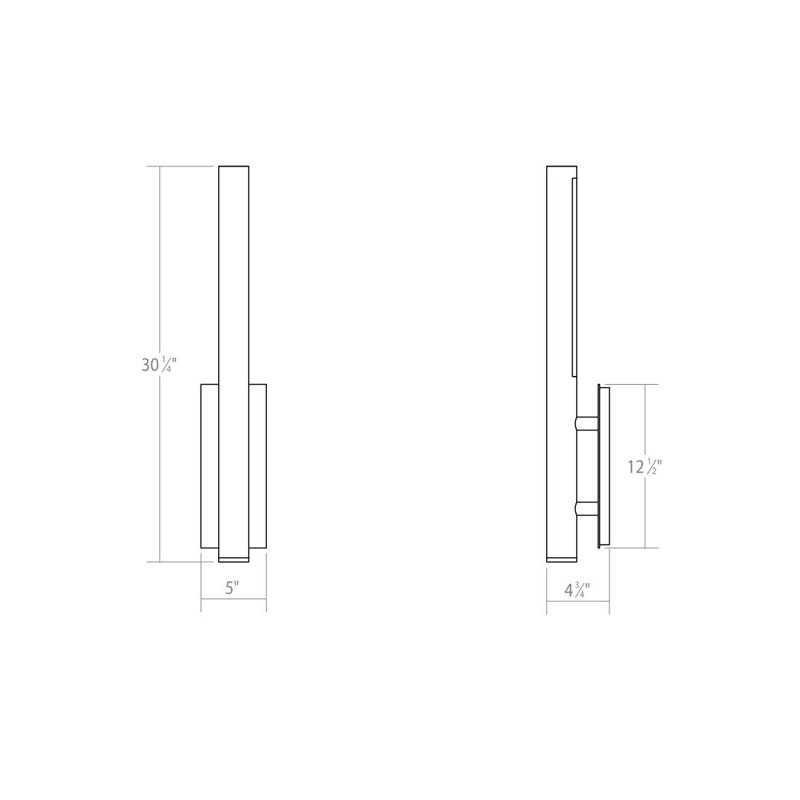 Applique murale à bras 1 lumière DEL à intensité variable Flue, H 30 po x l 5 po x P 4,75 po, Noir