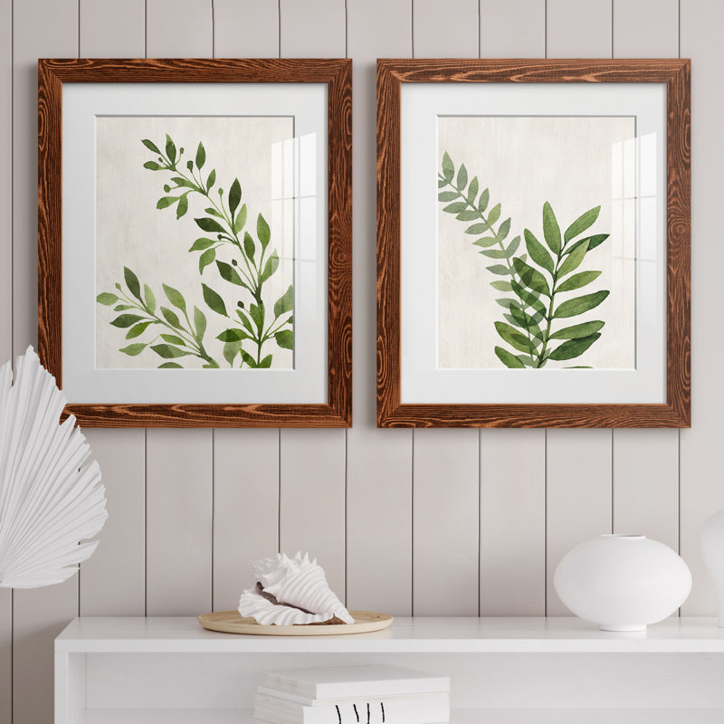 Botanical Wash I - ensemble de 2 reproductions, H 24 po x l 36 po x P 1,5 po, Papier avec cadre érable, Blanc