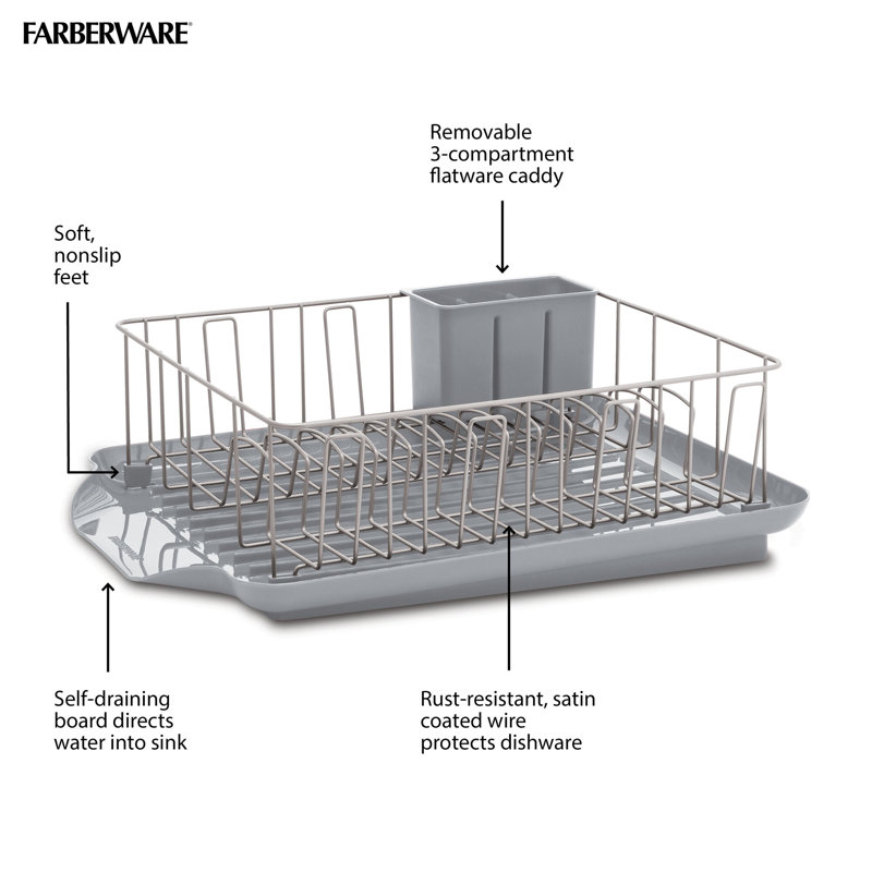 Farberware 3-Piece Rust Resistant Dish Rack, Gray