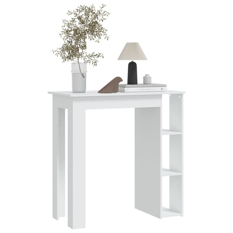 Bar Table Kitchen Pub Table Bistro Table with Shelf Engineered Wood, White