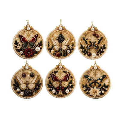 Christmas Decor 6Pcs Wooden Pearl Diamonds Painting Christmas Ornaments DIY Hanging Art Kit With Special Shaped  For Adults Holiday Tree Decor  Gift