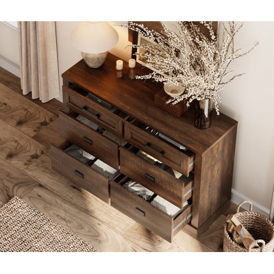 Laziza 47.2"W Modern Farmhouse Wooden 6-Drawer Dresser For Kids