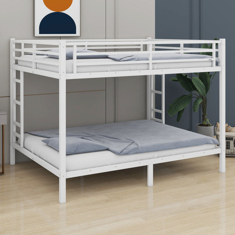 Metal Bunk Bed For Teens And Adults, Queen over Queen, White