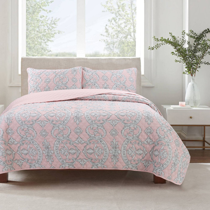 Millennial Pink Floral Majesty Medallion Polyester Geometric Shapes Quilt