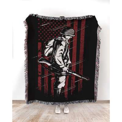 American Soldier on the Flag Cotton Blanket