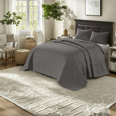 Ensembles de literie réversibles confortables en coton gris foncé, style maison de campagne