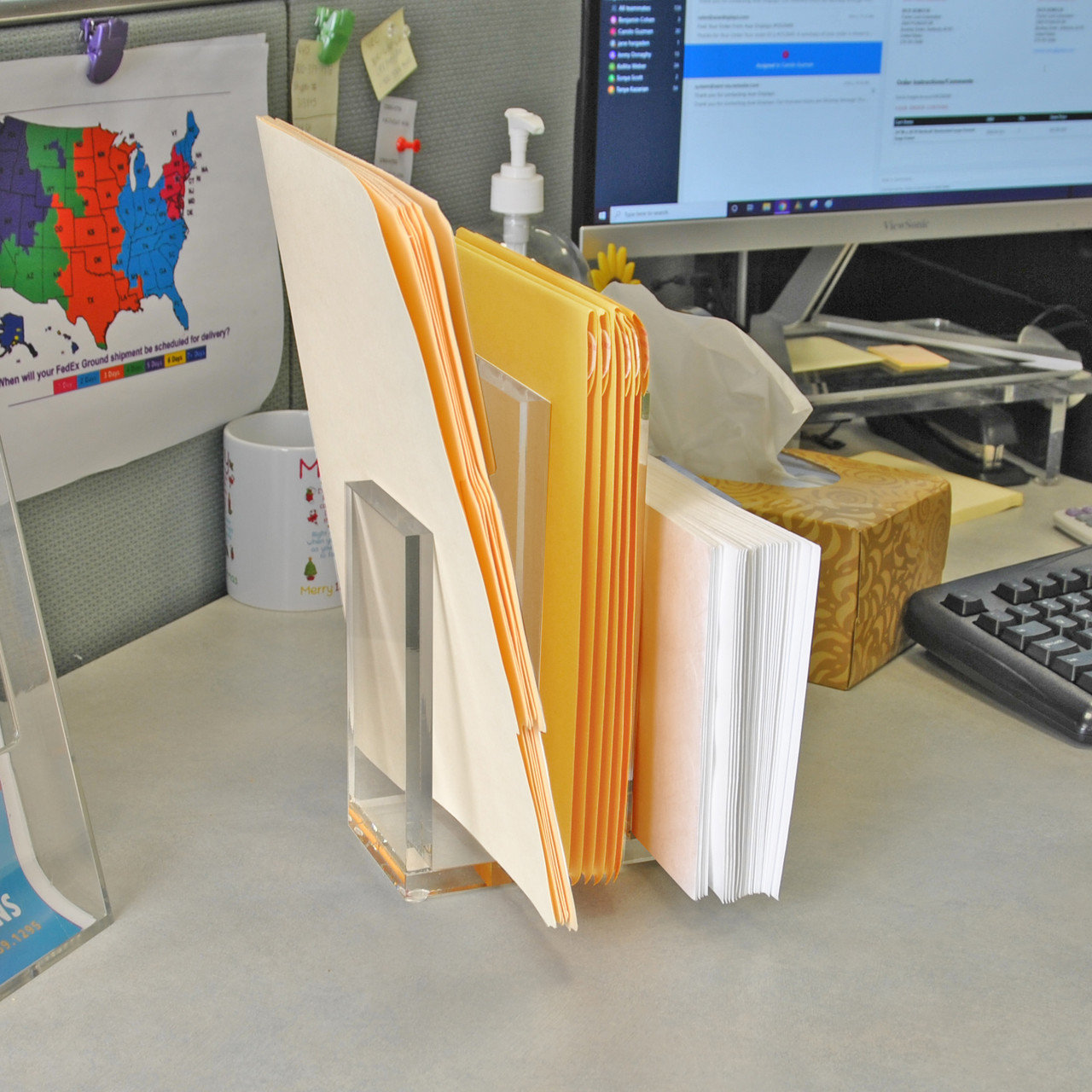 Azar Displays Clear Acrylic Bookend and Desk File Sorter, File Folder ...