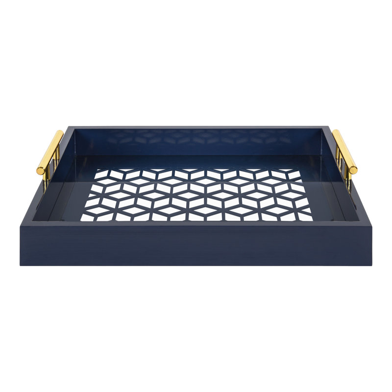 Magalia Narrow Rectangle Serving Tray, Navy Blue, 16.5" W x 12.25" D