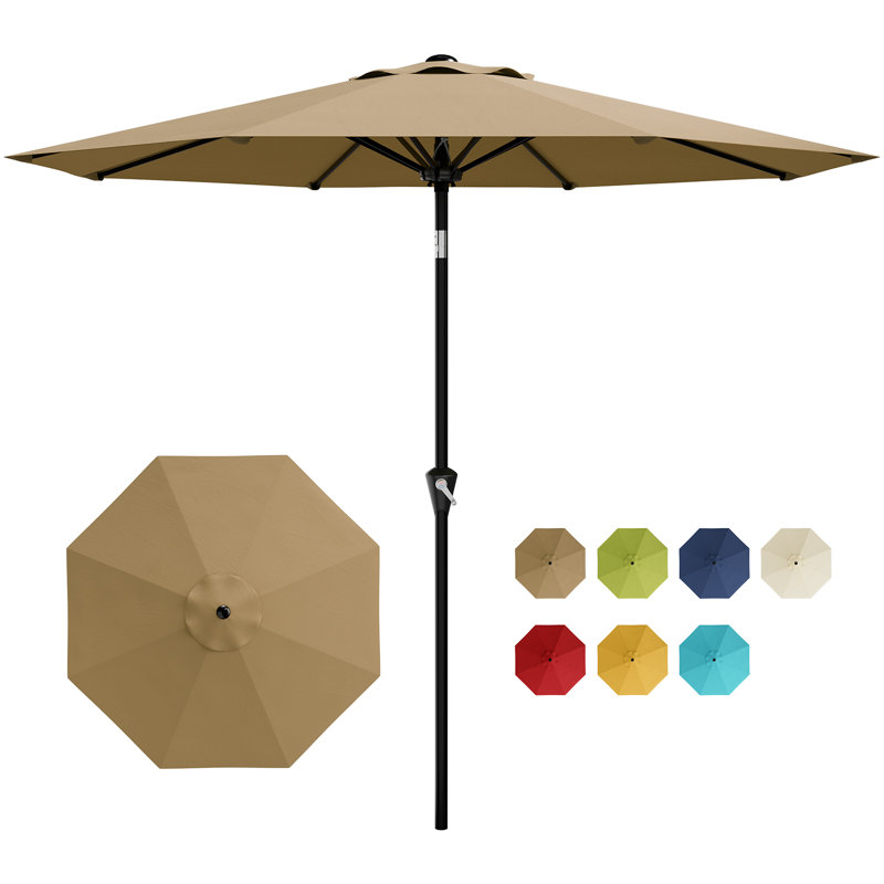 Parasol de patio 10 pi avec ventouse résistante au vent 8 UV, Brun