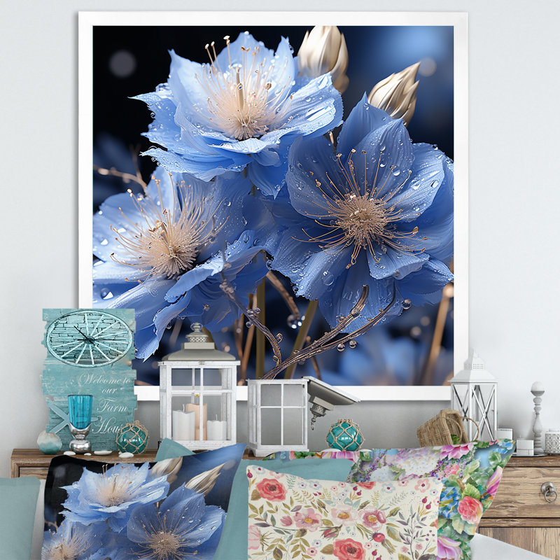 " Dreamy Blue Cornflowers Emotion " Print, White Single Picture Framed, 16" H x 16" W x 1" D