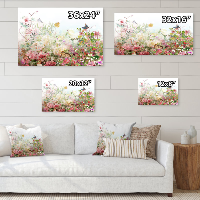 Art floral sur toile, impression de fleurs rose et vert jardin, H 24 po x l 36 po x P 1 po, Toile tendue