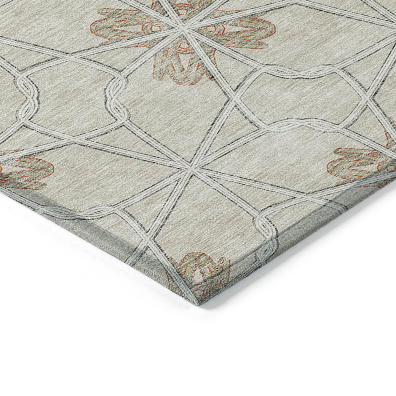 Beige Geometric Machine-Washable Indoor/Outdoor Area Rug 2'6" x 3'10"