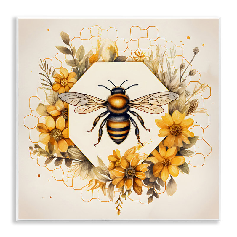 Art mural "Hexagon Bee Wreath" par Petal Prints Design
