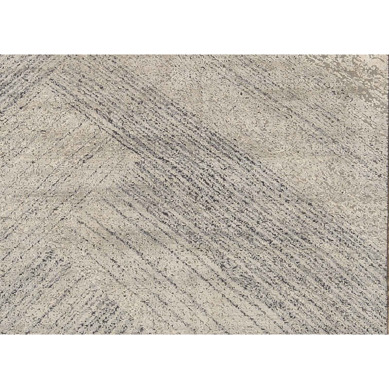 Gray/Brown Chevron Handmade Hand-Knotted Rectangle 9'11" x 13'10" Area Rug