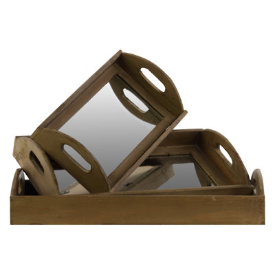 3 Piece Wood Rectangle Tray Set
