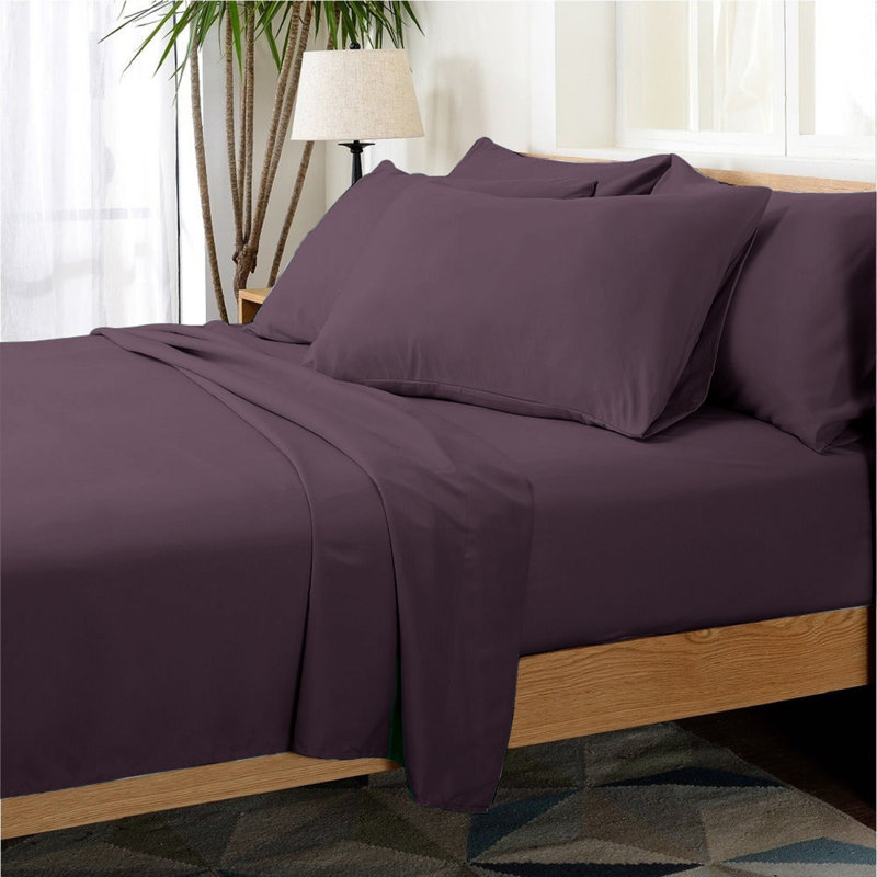 Microfiber Sheet Set, King Sheet Set + 1 Fitted Sheet + 4 Pillowcase, Purple/Egg Plant