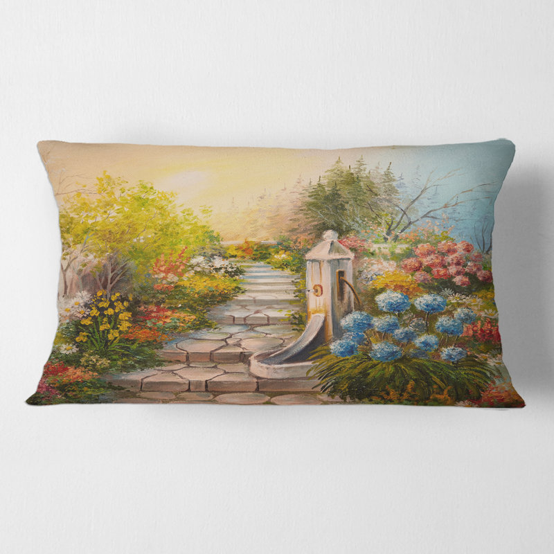 Housse et insert de coussin rectangulaire Stone Stairs in the Blossoming Forest