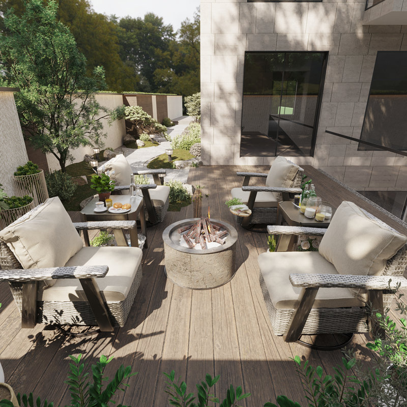 Mezaire 4 - Person Patio Conversation Sets with Cushions, Beige