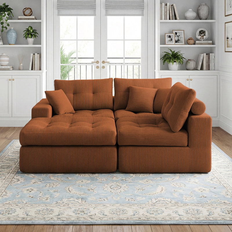 Canapé-lit à compression en coin Corduroy, canapé modulaire en L avec éponge haute densité, canapé convertible sans assemblage requis pour le salon, appartement, chambre d'amis