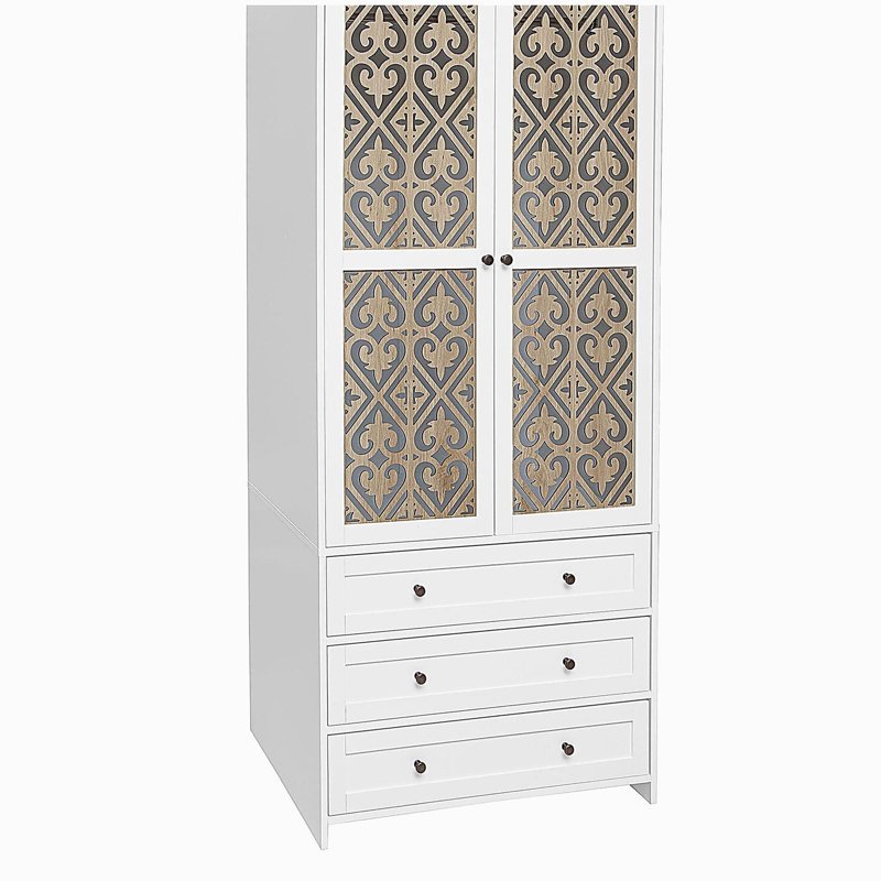 Armoire de rangement à 2 portes et 3 tiroirs à motif creux
