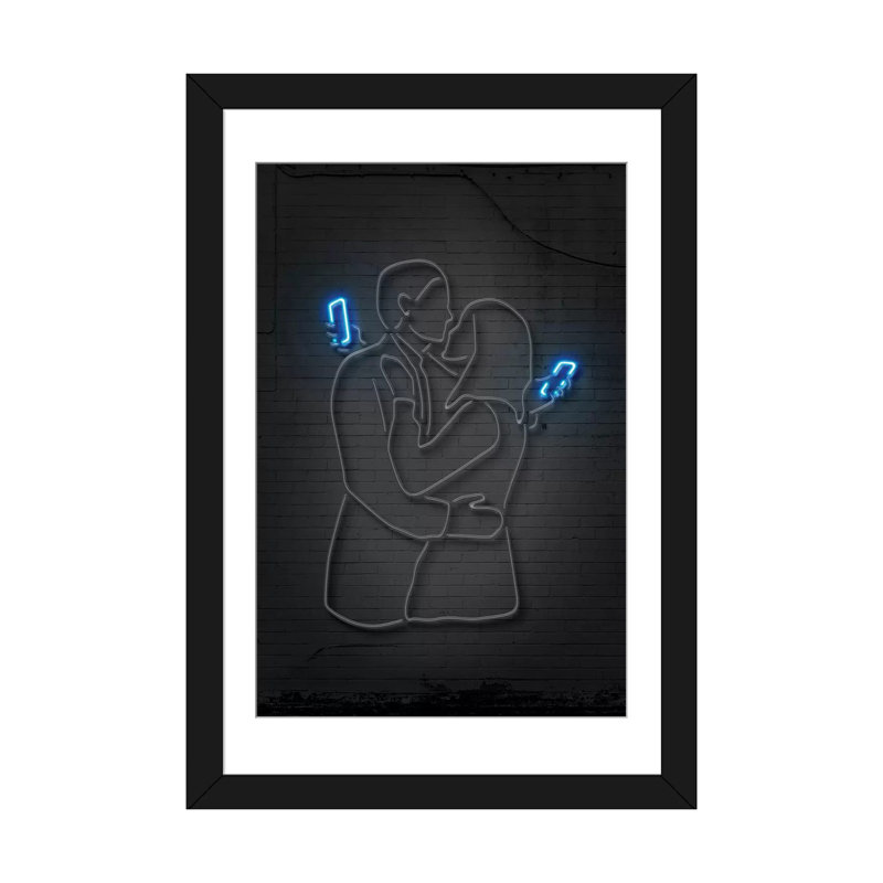 « mobile lovers », impression sur toile, H 32 po x l 24 po x P 1 po, Papier d'art encadré noir, Blanc