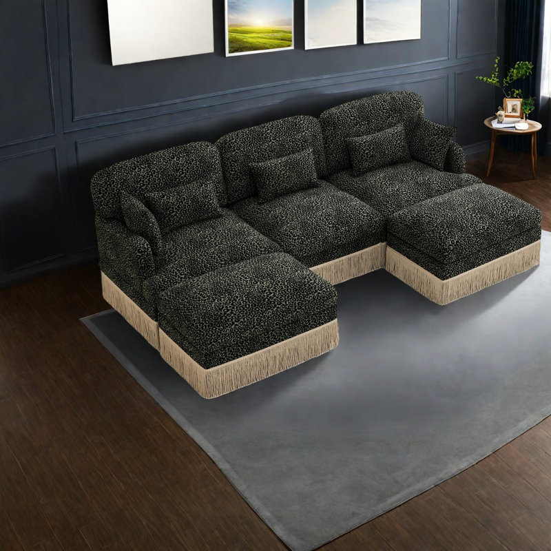 Canapés modulaires spacieux en chenille de style léopard pour la maison