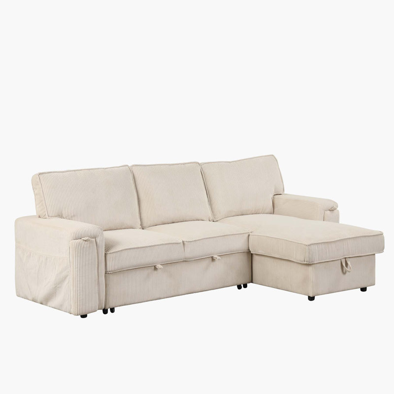 Upholstered Sectional, Beige Polyester