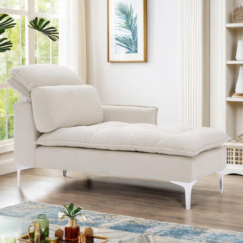 Chaise longue rembourrée Meshawn avec appui-tête réglable, Lin beige
