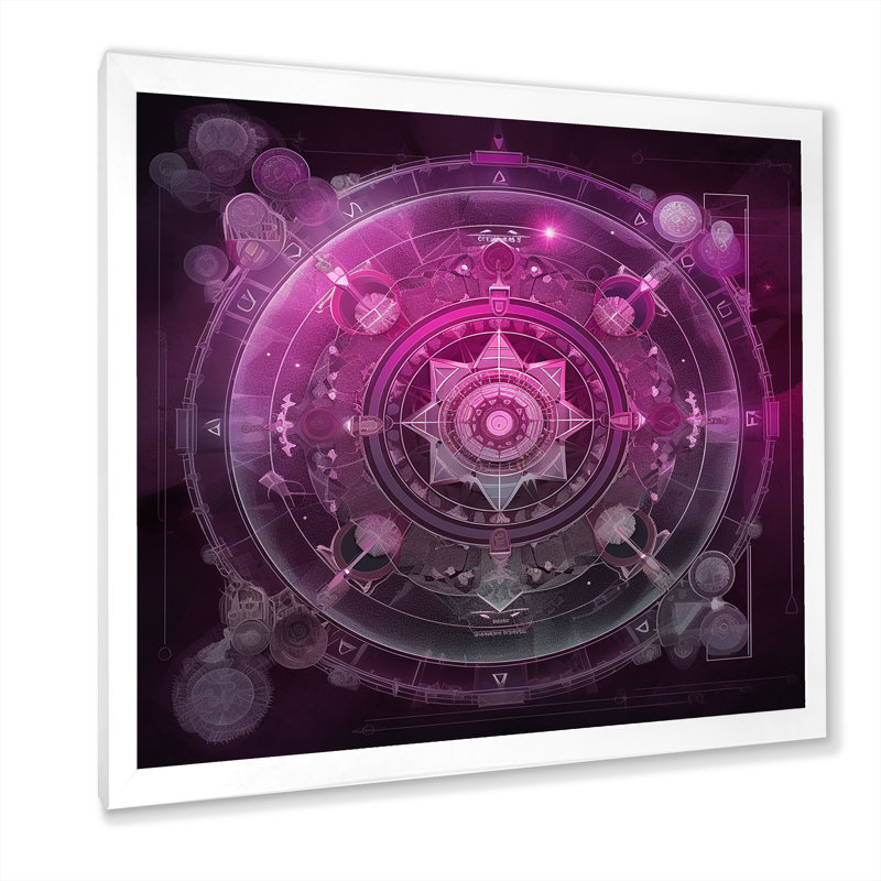 «Mystical Fuchia Sacred Chakra Energy», reproduction sur toile, H 36 po x l 36 po x P 1,5 po, Cadre simple blanc