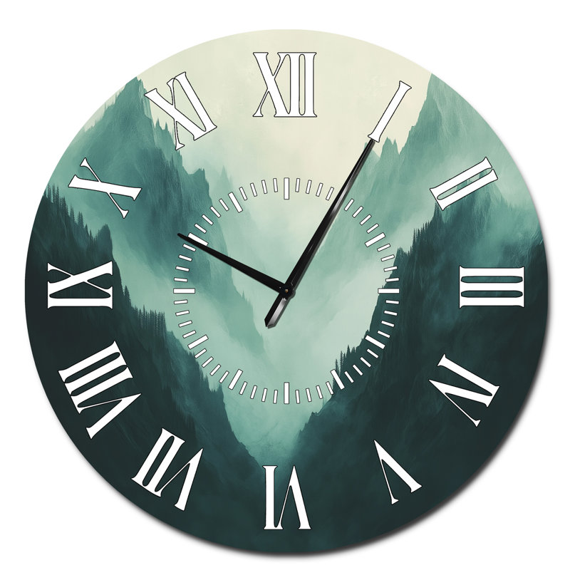 Horloge murale Teal Mist Mountain Peaks - Rustic, Surdimensionné