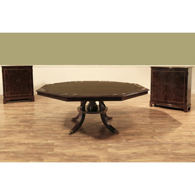 Table de jeu et table de salle à manger ronde extensible avec 2 ensembles de feuilles de périmètre et 2 armoires de rangement à feuilles