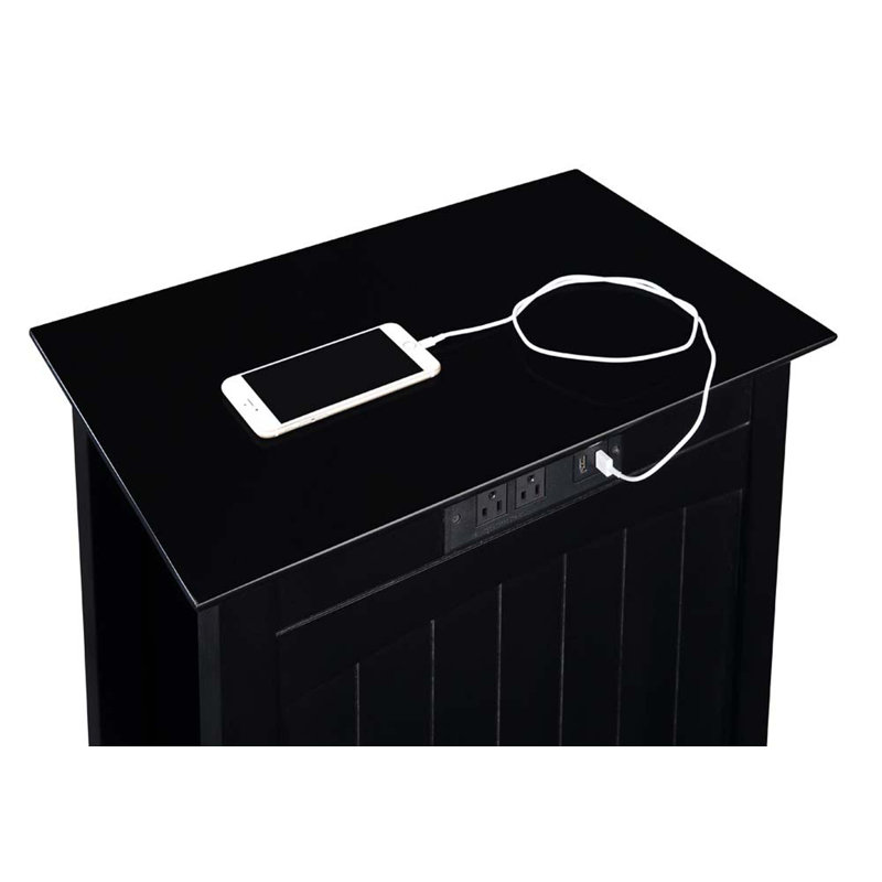 Morral Solid Wood End Table and Built-In Outlets, Black