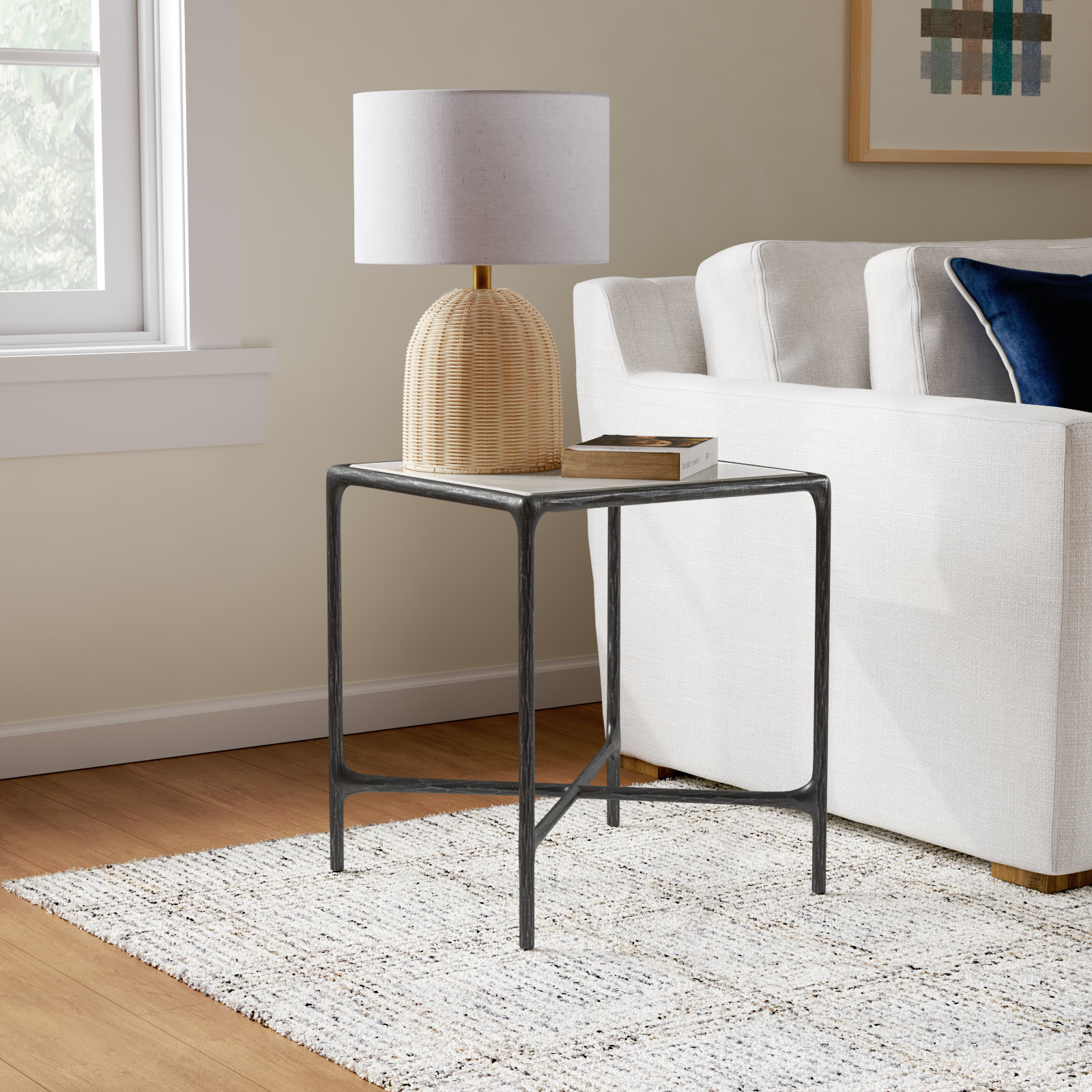 Evelynn End Table, Black, White Marble