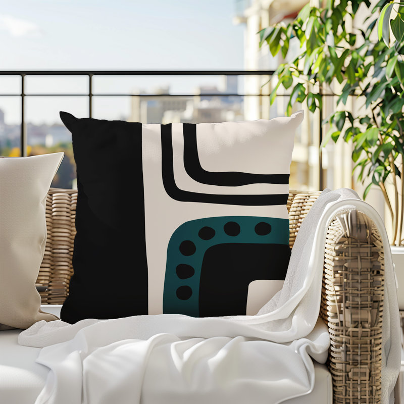 Oreiller carré réversible intérieur / extérieur Tobe Minimalist, H 17 po x l 17 po, Émeraude / noir / blanc cassé