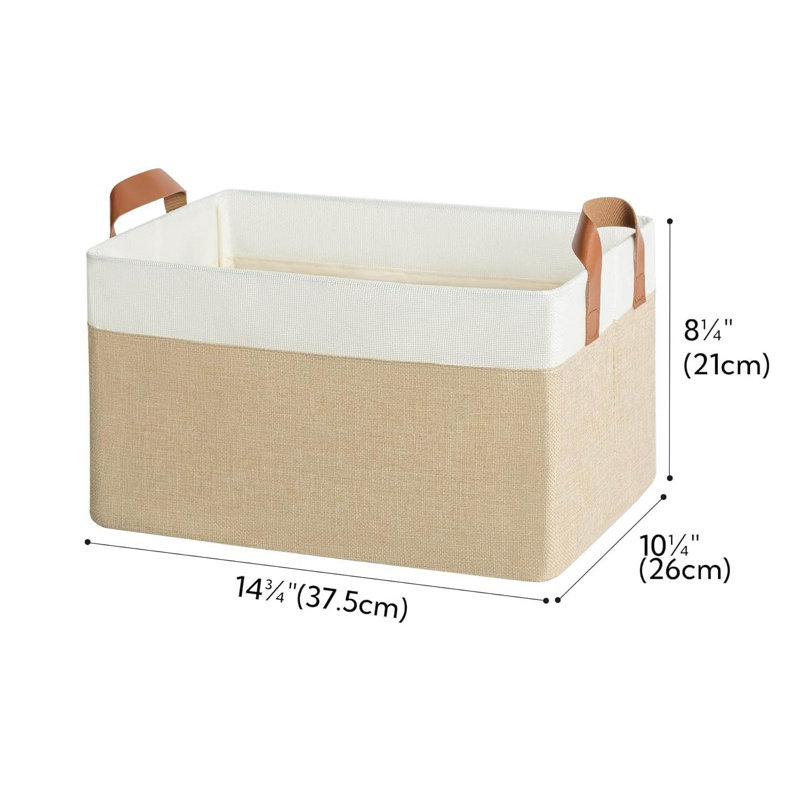 Shelf Baskets For Shelf, Fabric Storage Bins With Metal Frame,Foldable Storage Boxes With PU Handles,2-Pack, Khaki/White
