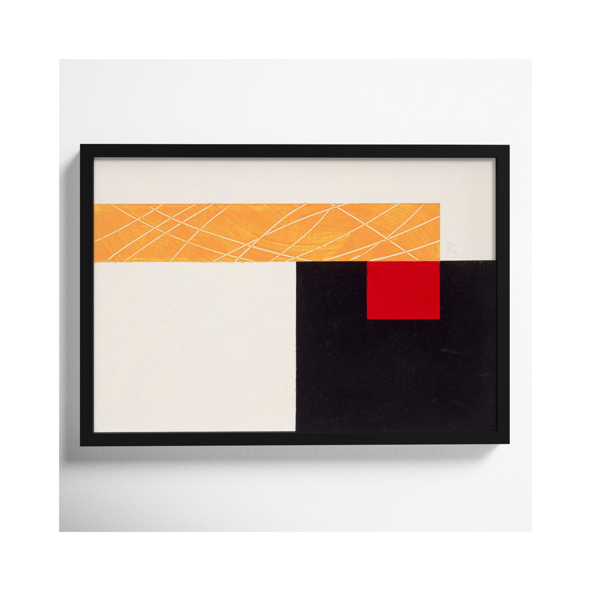 Composition With Yellow 1 by Robert Kamnatnik, Black Framed Paper, 14" H x 20" W x 1.25" D