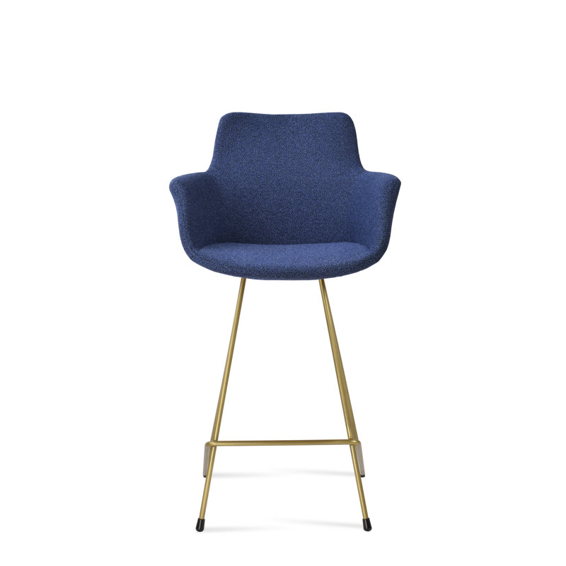 Bottega Cat Bar & Counter Stool, Blue/Black, Brass, Counter Stool (24" Seat Height)