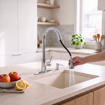 Robinet de cuisine à poignée simple avec distributeur de savon FURUISI