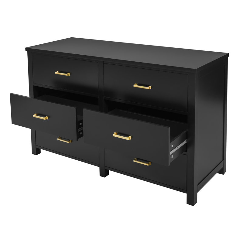 6-Drawer 52'' Solid Wood Construction Dresser, Black