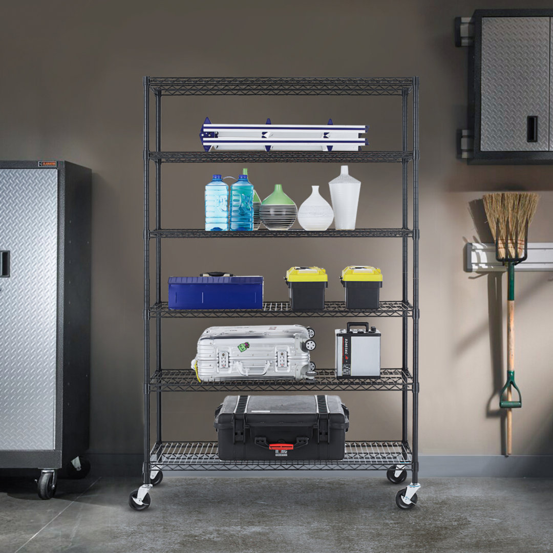 Kinzel 48'' W Metal Height -Adjustable Shelving Unit with Wheels Rebrilliant